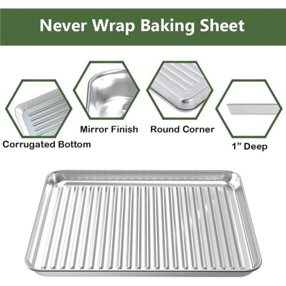 ROTTAY Baking Sheet with Rack Set (2 Pans + 2 Racks), Stainless Steel Cookie - Picture 5 of 16